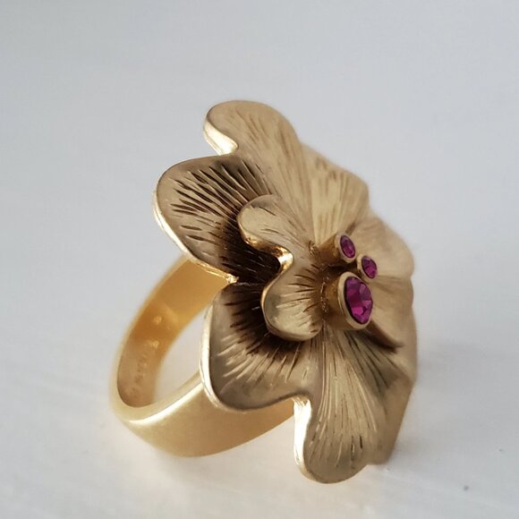 Lia Sophia Statement Goldtone Flower and Pink Crystal Ring - Picture 6 of 10